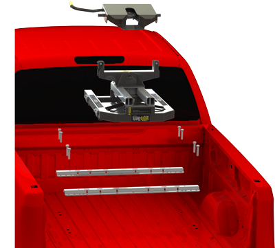 ISR Series hitch mounted on industry standard rails bolted through the truck bed