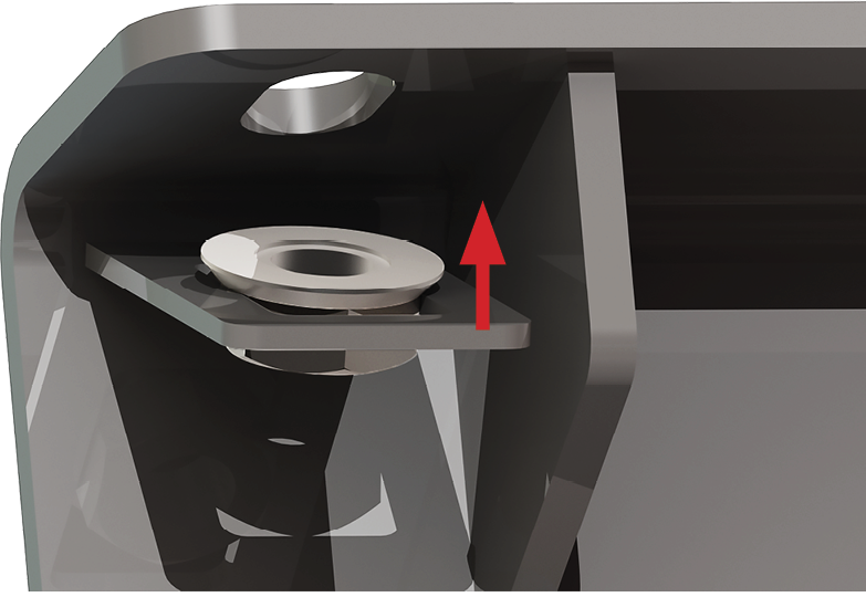 Nut Tab install step 3: bend the tab back to hold the flange nut captive
